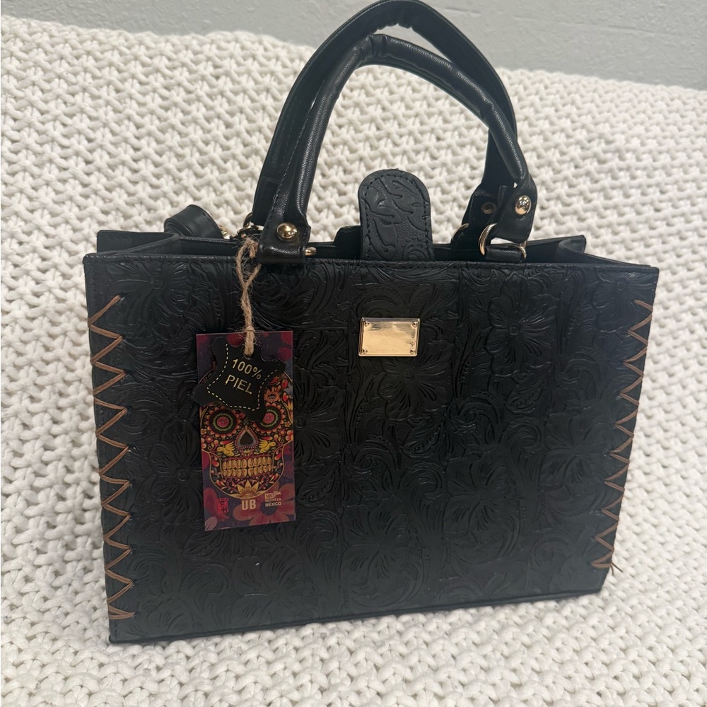 Black Embossed Leather Handbag